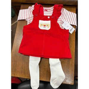Carter's Red Baby Girls 3-Piece Striped Tee  Santa Jumper Set